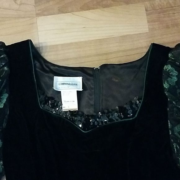 GUNNE SAX JESSICA MCCLINTOCK  SEQUIN SQUARE NECK LACE PUFF SLEEVES VELVET LACE 5 - Picture 6 of 9